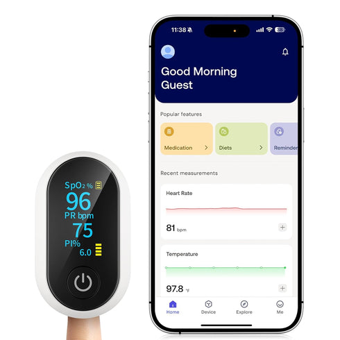 Bluetooth Pulse Oximeter Fingertip, Smart Blood Oxygen Saturation Monitor with App for