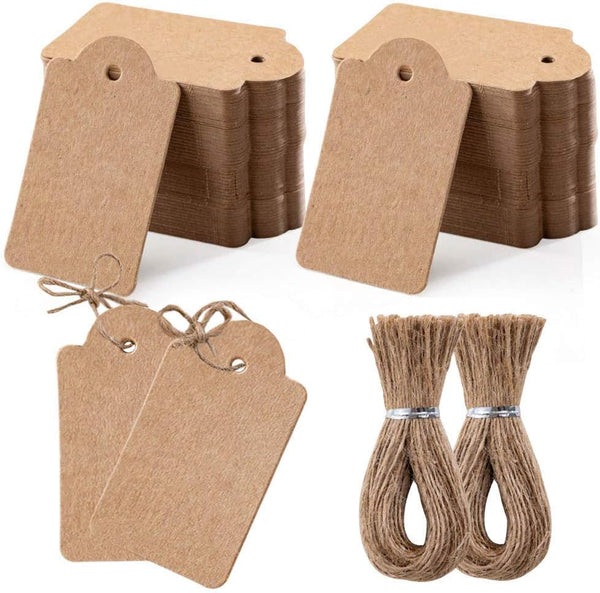 200pcs Premium Gift Tags with 200 Root Natural Jute Twine, Double-Sided Kraft Paper Price Tags for Weddings