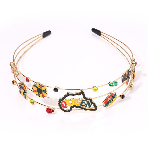 Juneteenth Headband with Africa Black Queen Charms, Hair Hoop, Party Accessory Gifts