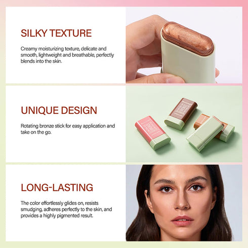 Multi-Use Makeup Blush Stick, Tinted Solid Blush Stick for Facial Contouring, Waterproof Moisturizer Stick (1#Warm Glow)