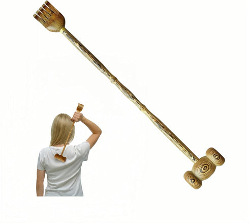 mikabaka 2-in-1 Solid Wood Back Scratcher & Massage Hammer, Dual-Use Natural Wooden Tool