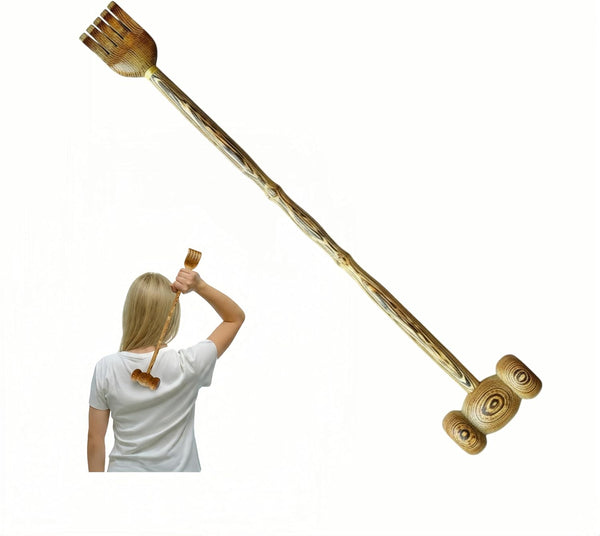 mikabaka 2-in-1 Solid Wood Back Scratcher & Massage Hammer, Dual-Use Natural Wooden Tool