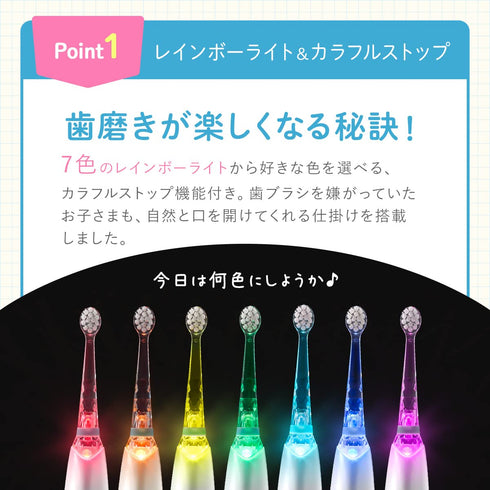 BabySmile Kids Sonic Electric Toothbrush for Ages 0-12 Years, Rainbow LED, Smart Timer, 2 Ultra Soft Brush Heads