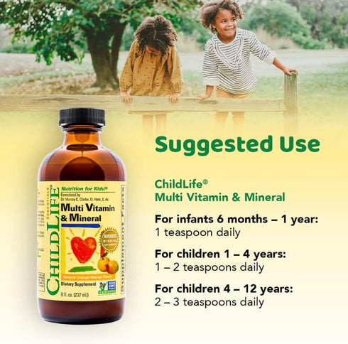 CHILDLIFE ESSENTIALS Kids Liquid Multivitamin and Mineral Supplement, 8 Ounce Bottle, Natural Orange & Mango Flavor