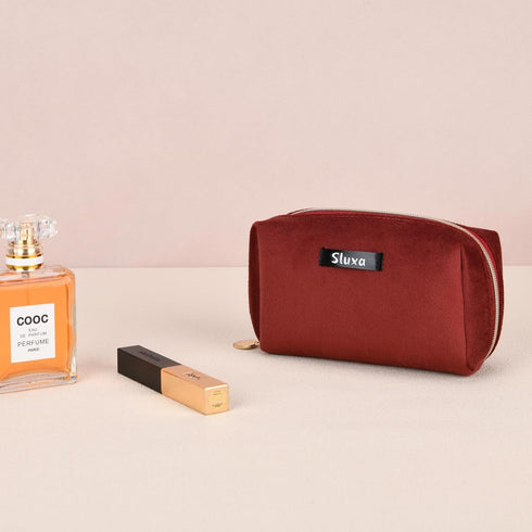 Small Travel Makeup Bags for Women, Wine Red Compact Cosmetic Bag, Travel Accessories
