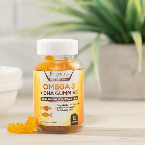 Omega 3 Fish Oil Gummies - Heart Healthy Omega 3 Gummy Supplement with High Absorption DHA & EPA, Extra Strength Joint