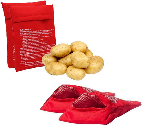 UPSTORE 4PCS 4 Red Microwave Potato Bags Reusable Baked Bag Potato Microwave Baking Pouches for Potato Pouch Cooking