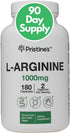 PRISTINE'S L Arginine 1000mg Nitric Oxide Blood Flow Supplement Capsules - 90 Day Supply for Energy & Endurance