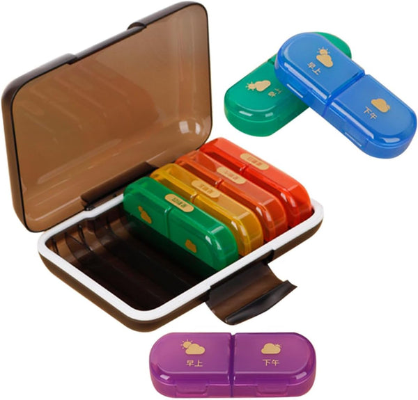 Weekly Pill Organizer Case with Multi-Colored Compartments, Portable Sealed Medicine Storage Box