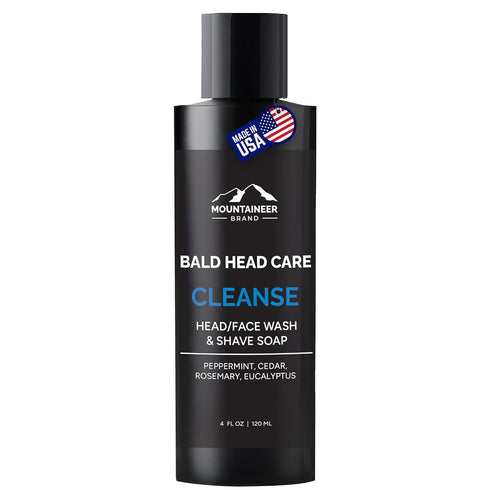 Mountaineer Brand Natural Bald Head Shampoo, Daily Scalp & Face Soap Wash, 4oz, Fresh & Natural Scent for Men
