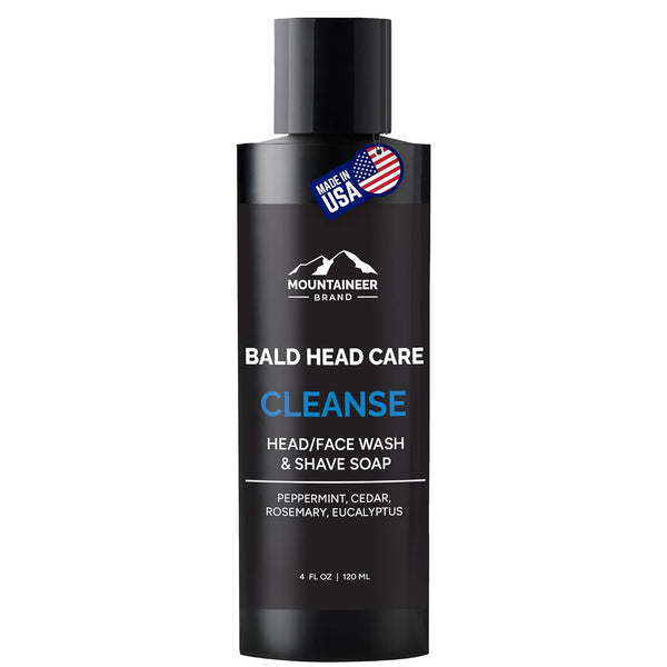 Mountaineer Brand Natural Bald Head Shampoo, Daily Scalp & Face Soap Wash, 4oz, Fresh & Natural Scent for Men