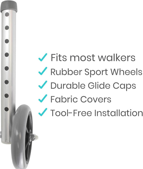 Vive Walker Wheels, Ski Glides, 6 PCS Accessories Covers for Seniors, Replacement Parts for Medical Roller