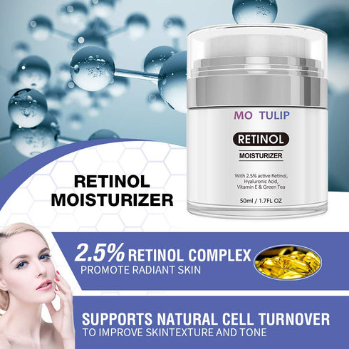 Retinol Face Night Cream, 2.5% Retinol, Hyaluronic Acid, Vitamin E, Anti Aging, Reduce Fine Lines, 1.7 oz