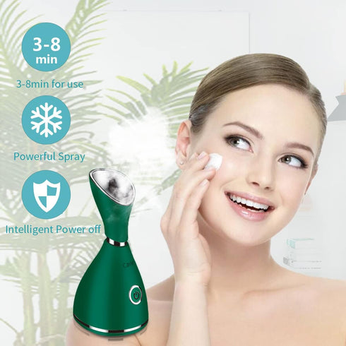 Nano Ionic Facial Steamer with Warm Mist - Moisturizing Face Steamer and 4 Piece Skin Kit for Home SPA (Green)