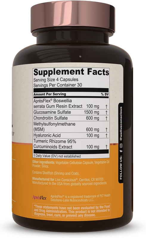 Live Conscious Glucosamine Chondroitin with MSM, Joint Health Supplement with Hyaluronic Acid