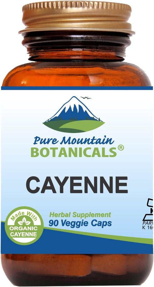 Pure Mountain Botanicals Cayenne Pepper Capsules - 90 Kosher Vegan Caps with 500mg Organic Cayenne