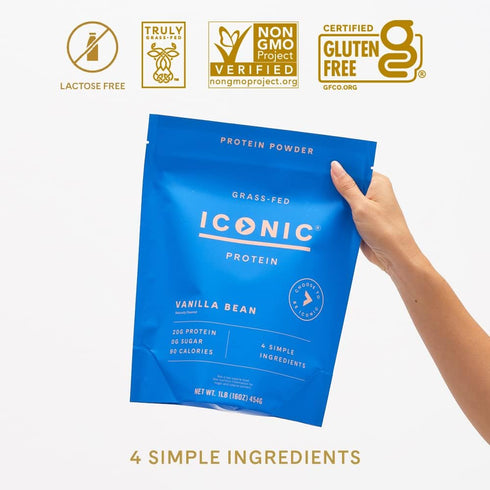 ICONIC Protein Powder, Vanilla Bean, Sugar Free, Low Carb, 20g Grass Fed Whey & Casein Protein