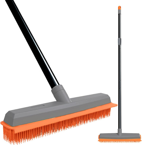 TreeLen Rubber Broom - Carpet Rake Pet Hair Remover with Squeegee Extension for Cleaning Floors