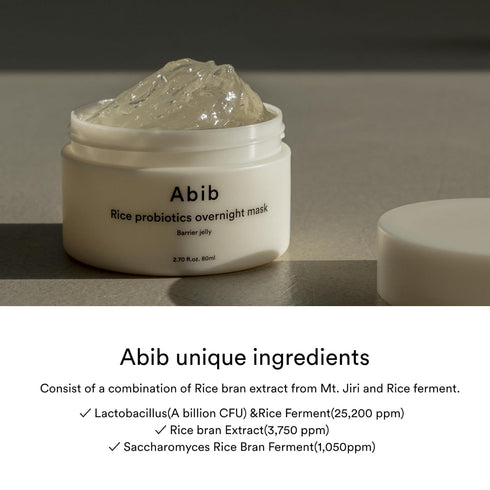 Abib Rice Probiotics Overnight Mask, Intensive Hydrating Jelly for Skin Barrier, 2.71 fl oz