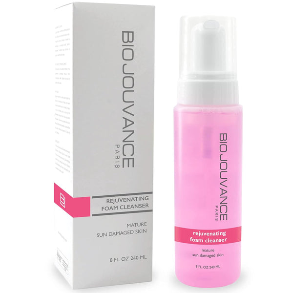 Rejuvenating Foaming Facial Cleanser 8oz - Gentle Foam Face Wash for Mature/Sun Damaged Skin, Made in France