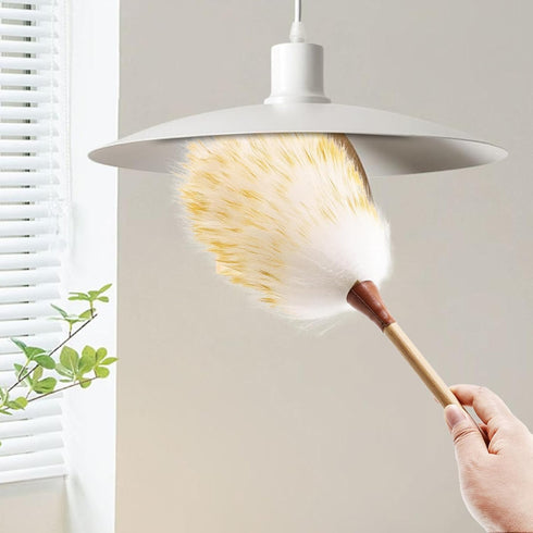 Lambswool Duster (2PCS) - 15.9 Inch Handheld Wooden Wool Duster for Cleaning Windows, Blinds, and Furniture