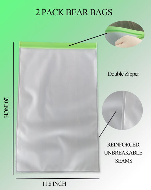 HEAVY DUTY Odor Proof Storage Bags - 12x20 Inch Bear Bags for Food Storage, Reusable Double-Tracked Ziplock Bags