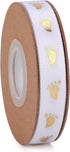 40 Yards White and Gold Baby Shower Ribbon Welcome Baby Foot Print Ribbons for Crafts, Gift Wrapping, Party Decoration