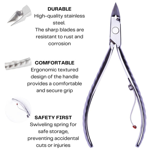 Mundial 3 Piece Nail Care Set - Professional Stainless Steel Cuticle Nippers, Double Nail Spatula, Pusher