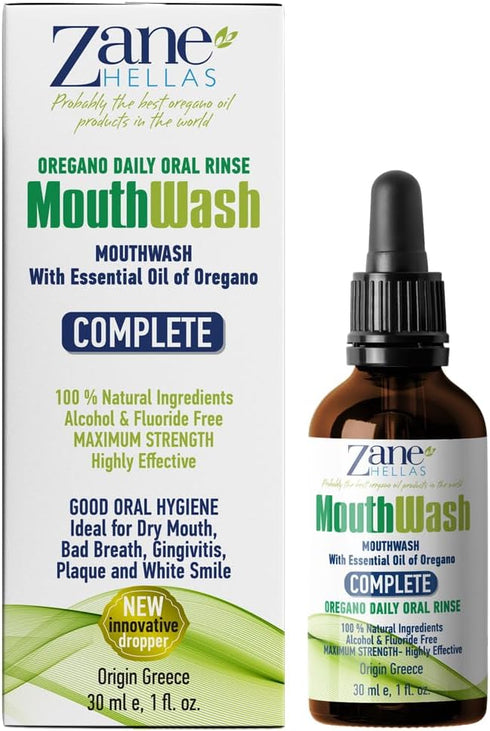 Zane Hellas MouthWash | Oral Rinse with Oregano Oil | Ideal for Gingivitis, Plaque, Dry Mouth, Bad Breath | 1