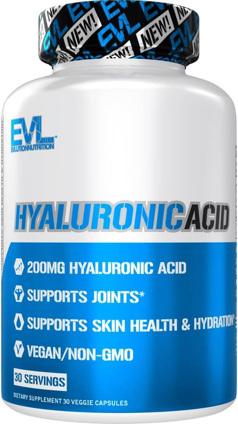 Evlution Vegan Hyaluronic Acid Supplement 200mg Capsules, Dry Skin Support for Women and Men, Non-GMO