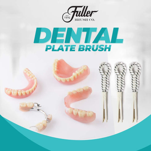 Fuller Brush Dental Plate Brush - Soft but Stiff Hygienic Cleaner for Dentures, Plates, Retainers - Oral Hygiene Tool