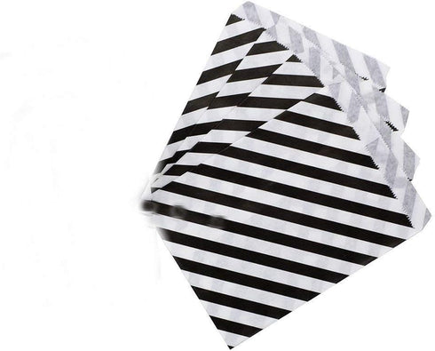 Tvoip 50 Pcs 5 x 7 Inches White and Black Striped Paper Bags, Holiday Wedding Favor Treat Bags