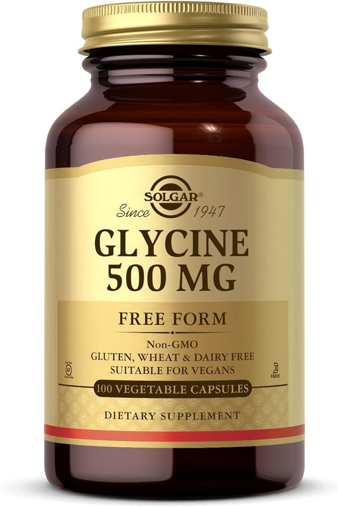 Solgar Glycine 500 mg, 100 Vegetable Capsules, Non-GMO, Vegan, Gluten Free, Dairy Free, Kosher