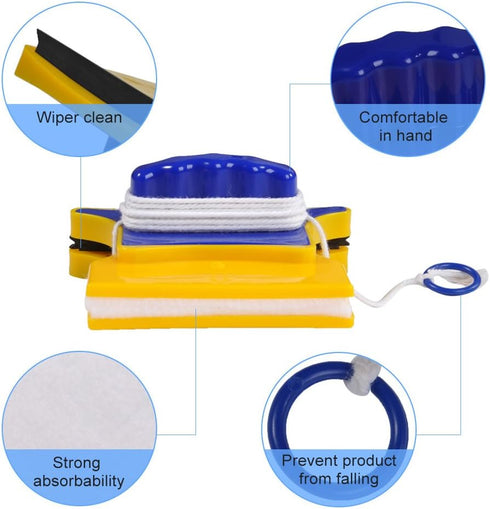 GOTOTOP Magnetic Window Cleaner Tools, Double-Sided Glass Wiper with 2 pcs Cotton for Home Use, Blue