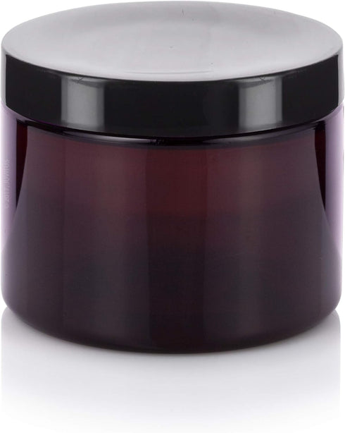 JUVITUS 6 oz Amber PET Plastic Refillable Low Profile Jar, 6 Pack Storage Containers (Black Lids)