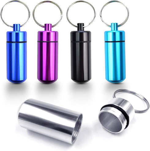 5 Pack Aluminum Keychain Medication Pill Box, Waterproof Mini Travel Pill Boxes for Medicine Vitamin Holder