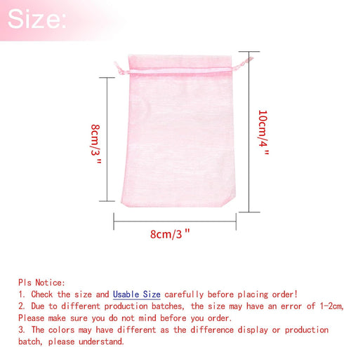 100Pcs Pink Organza Bags, 3x4 inch Small Mesh Gift Bags, Drawstring Baby Shower Favor Bag for Jewelry