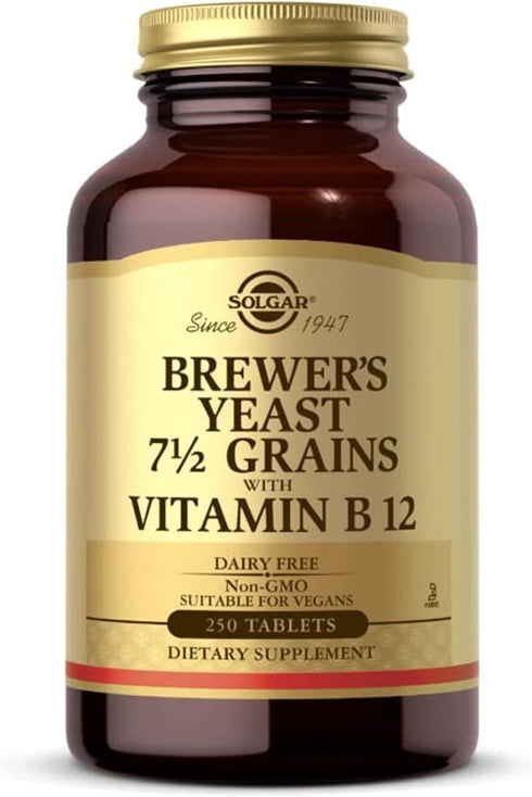 Solgar Brewer's Yeast 7 ½ Grains with Vitamin B12 - 250 Tablets, Pack of 2 - Non-GMO