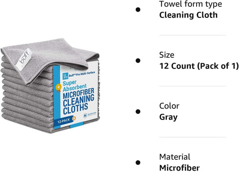 12 Pack MW Pro Multi-Surface Microfiber Cleaning Cloths | Gray | Premium Towels for Cleaning Glass, Kitchens,