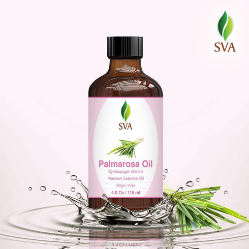 SVA Palmarosa Essential Oil, 4 Fl Oz, 100% Natural Oil for Diffuser, Hair Care, Skin Care, Aromatherapy