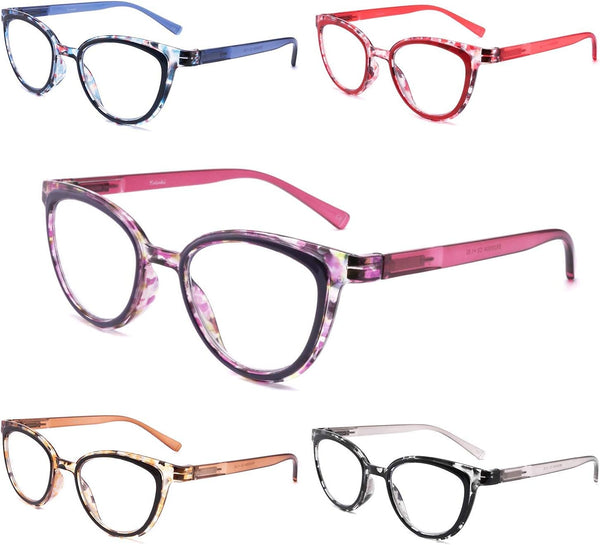 5 Pack Reading Glasses, Blue Light Blocking for Women, Fashion Ladies Computer Readers with Spring Hinges, 2.75