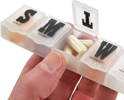 Pill Organizers, Pack of 4 Bold Letter Weekly Pill Planners for 28 Days Total
