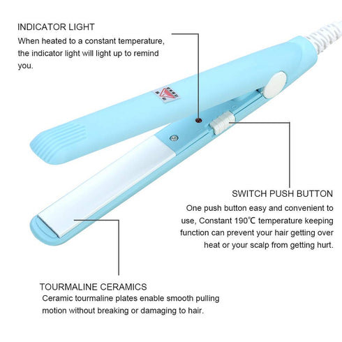 Mini Hair Straightener, Travel Size Flat Iron, Lightweight Portable Ceramic Tourmaline Heating Curler for Hair Styling,