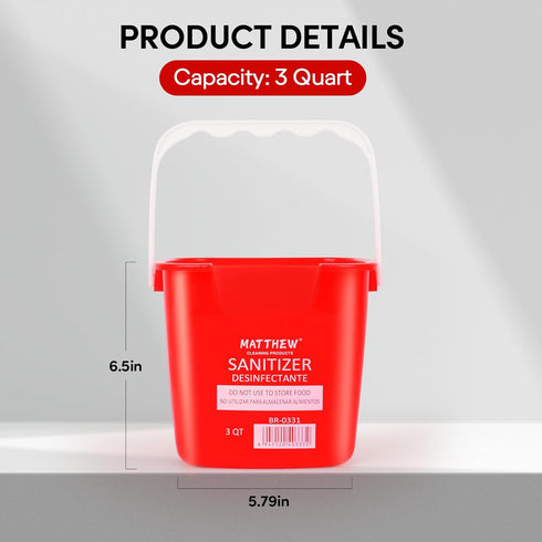 Matthew 3 Quart Red&Green&Blue Cleaning Bucket Set of 3, Built-In Spout w/Handle, Includes 3 Microfiber Cloths