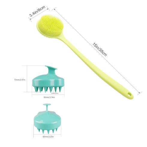 Silicone Body Scrubber & Scalp Massager, Long Handle Back Brush for Shower and Exfoliating