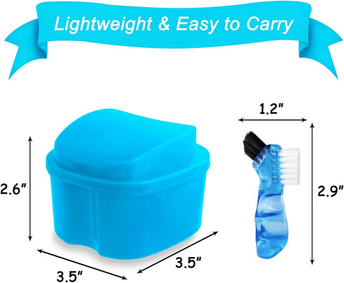 2 Pack Denture Case - Dental Mouthguard Case with Cleaning Brush, Strainer Basket, and Lid Waterproof