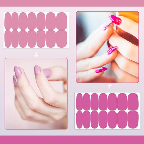SILPECWEE Pink Nail Wraps for Women, Solid Color Glitter Self Adhesive Nail Polish Stickers with 1pc Nail File (16