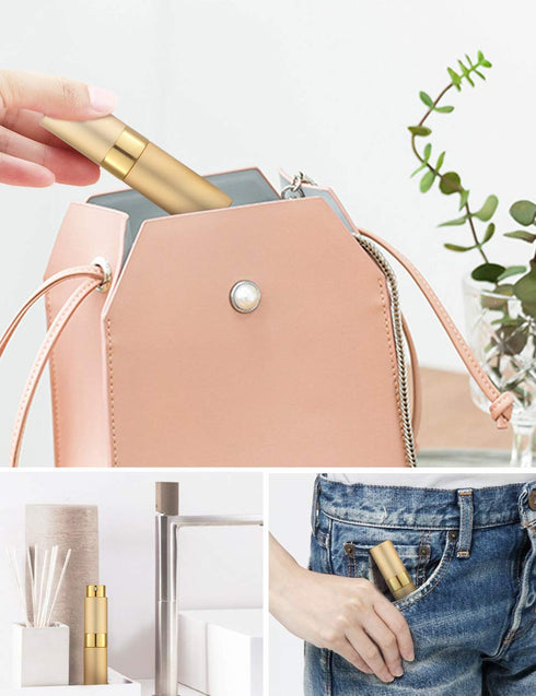 LISAPACK 8ML Atomizer Perfume Spray Bottle for Travel, Empty Refillable Cologne Dispenser, Gold