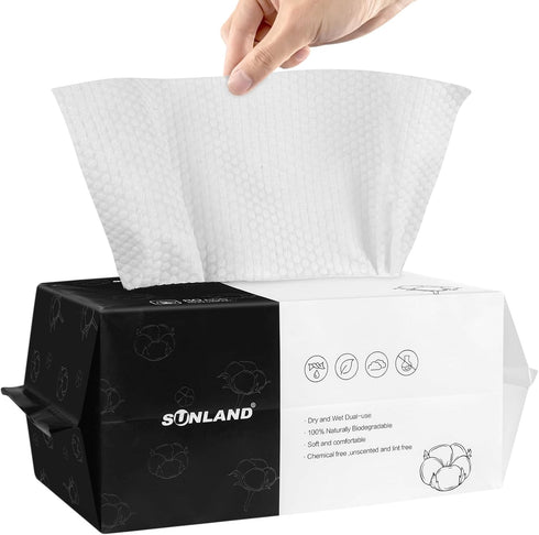 SUNLAND Disposable Face Towels, Clean Face Tissue, Super Soft for Sensitive Skin, Makeup Remover Dry Wipes, Lint Free