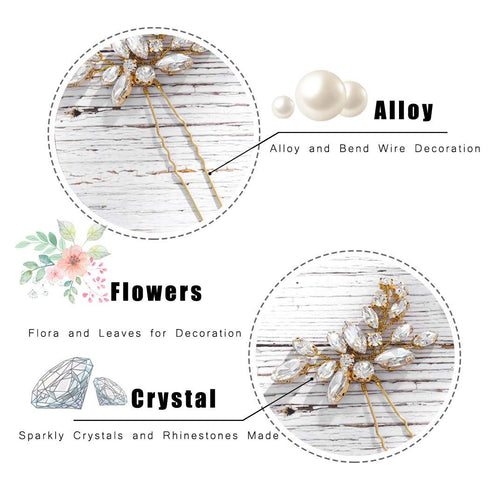Unicra Bride Wedding Crystal Hair Pins, Flower Bridal Hair Pieces, Wedding Accessories for Women, Pack of 3